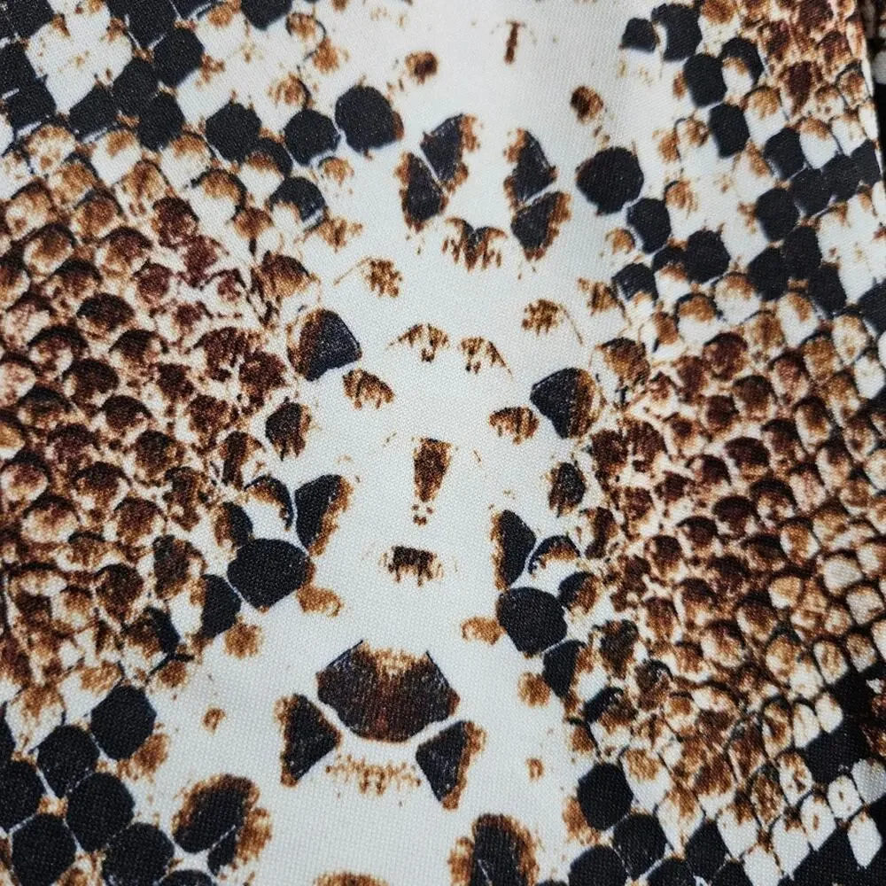 Nasty Gal Skater‎ Mini Skirt Reptile Snake Print Peplum Hem Pull On Size 6 Brown